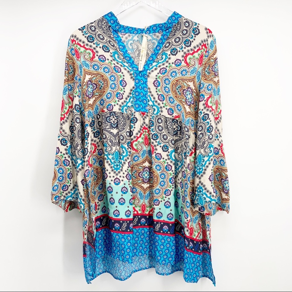 NWT Uncle Frank Blue Boho Hippie Tunic Sz Medium